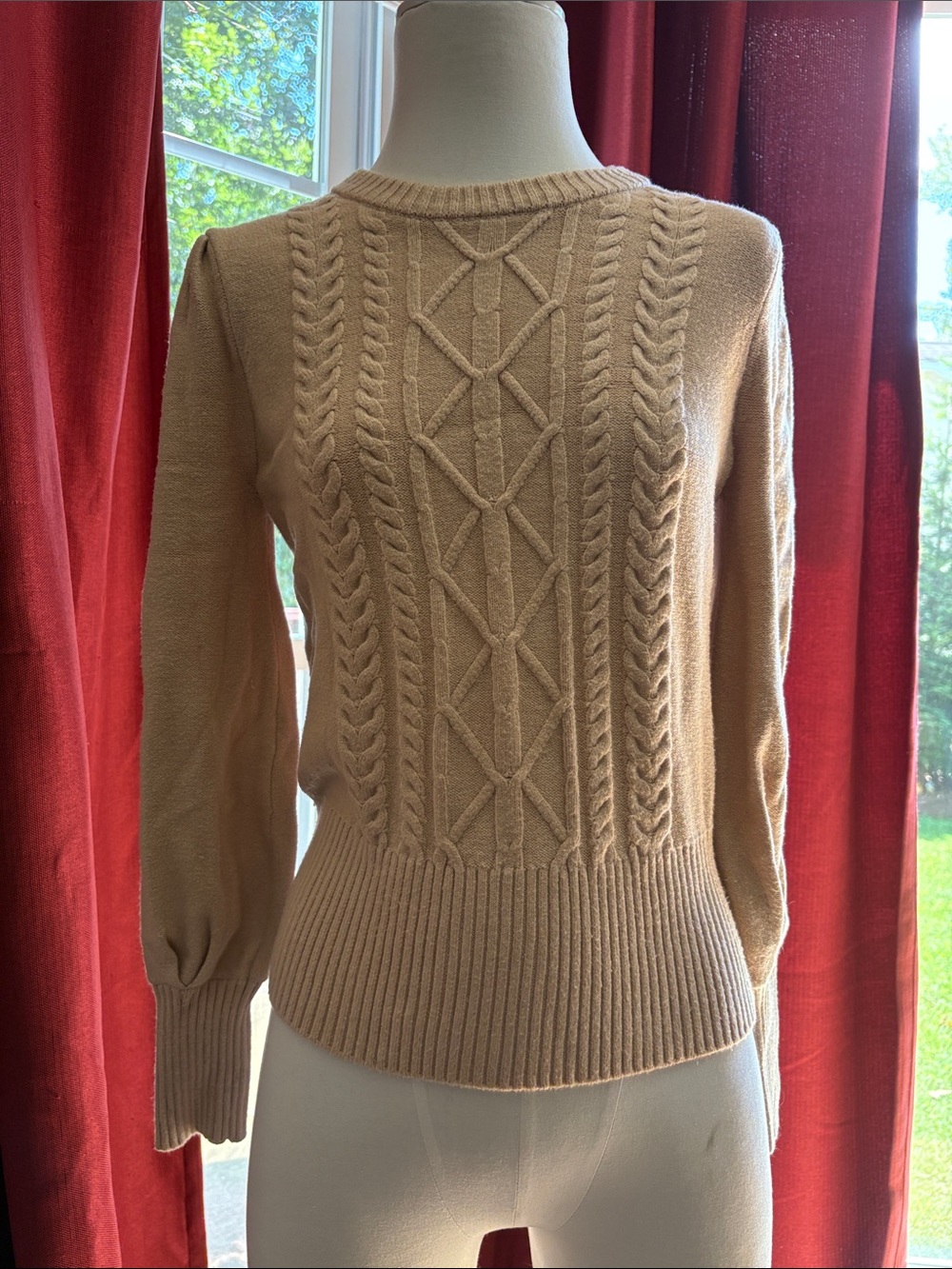 Philosophy Cable Knit Crewneck Sweater - Camel
